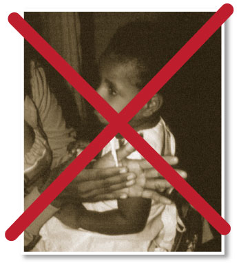 A carer rolls a tissue to make a tissue spear. This is not a good way because they are made too fat and get stuck.