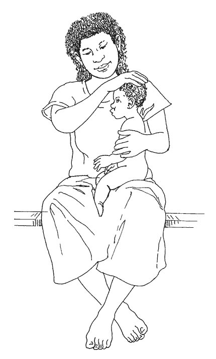 Carers should sit smaller children on their lap and hold one hand on their heads when doing tissue spears.